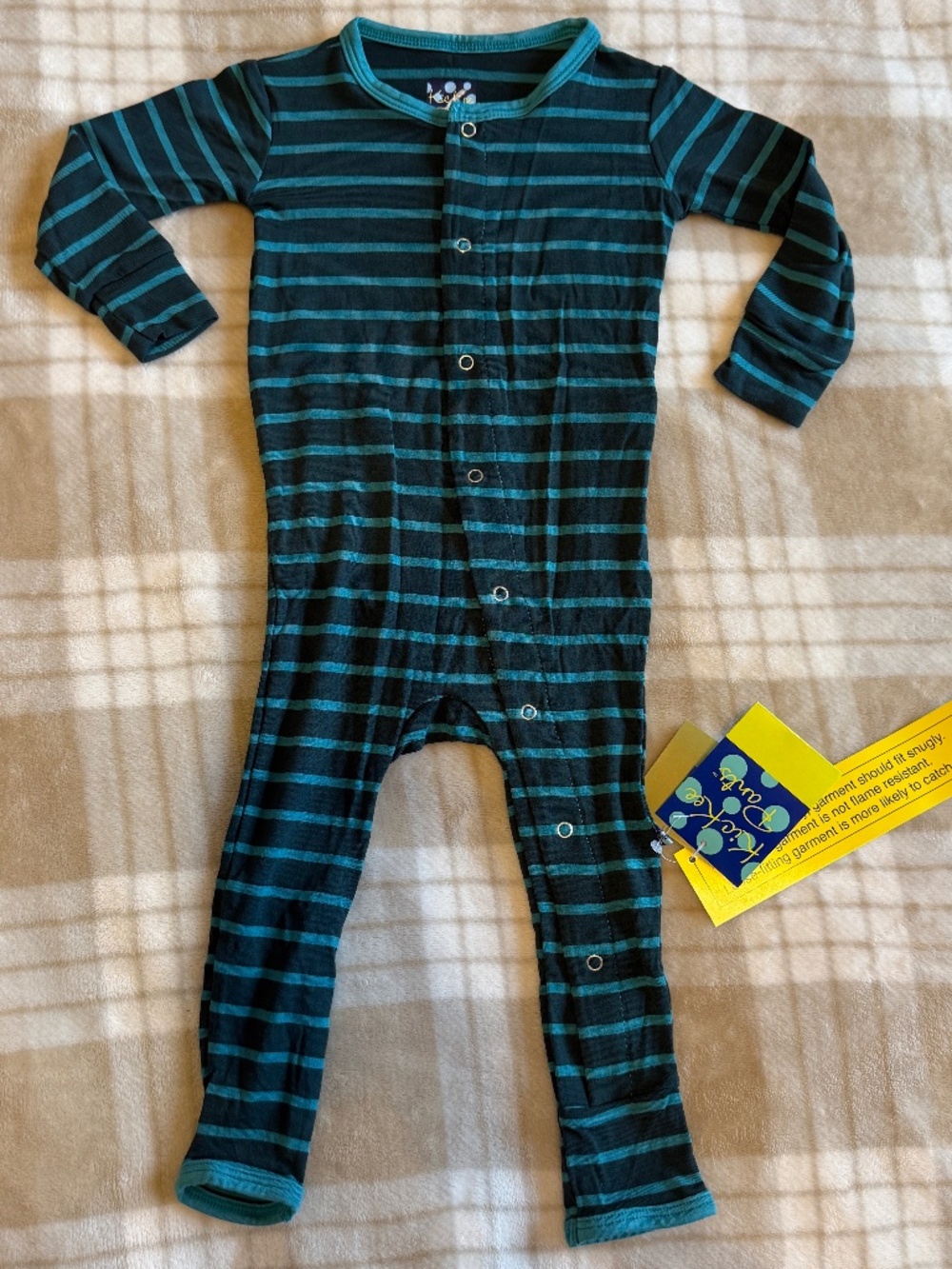 Kickee Pants Coverall- Boy Tundra Stripe- Size 9-12 Months